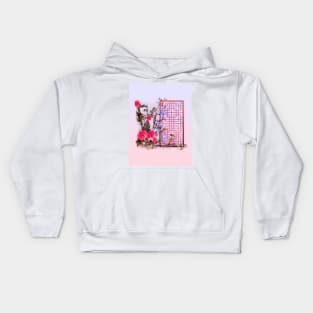 Pink sumiE watercolor flowers with a chinese lattice Kids Hoodie